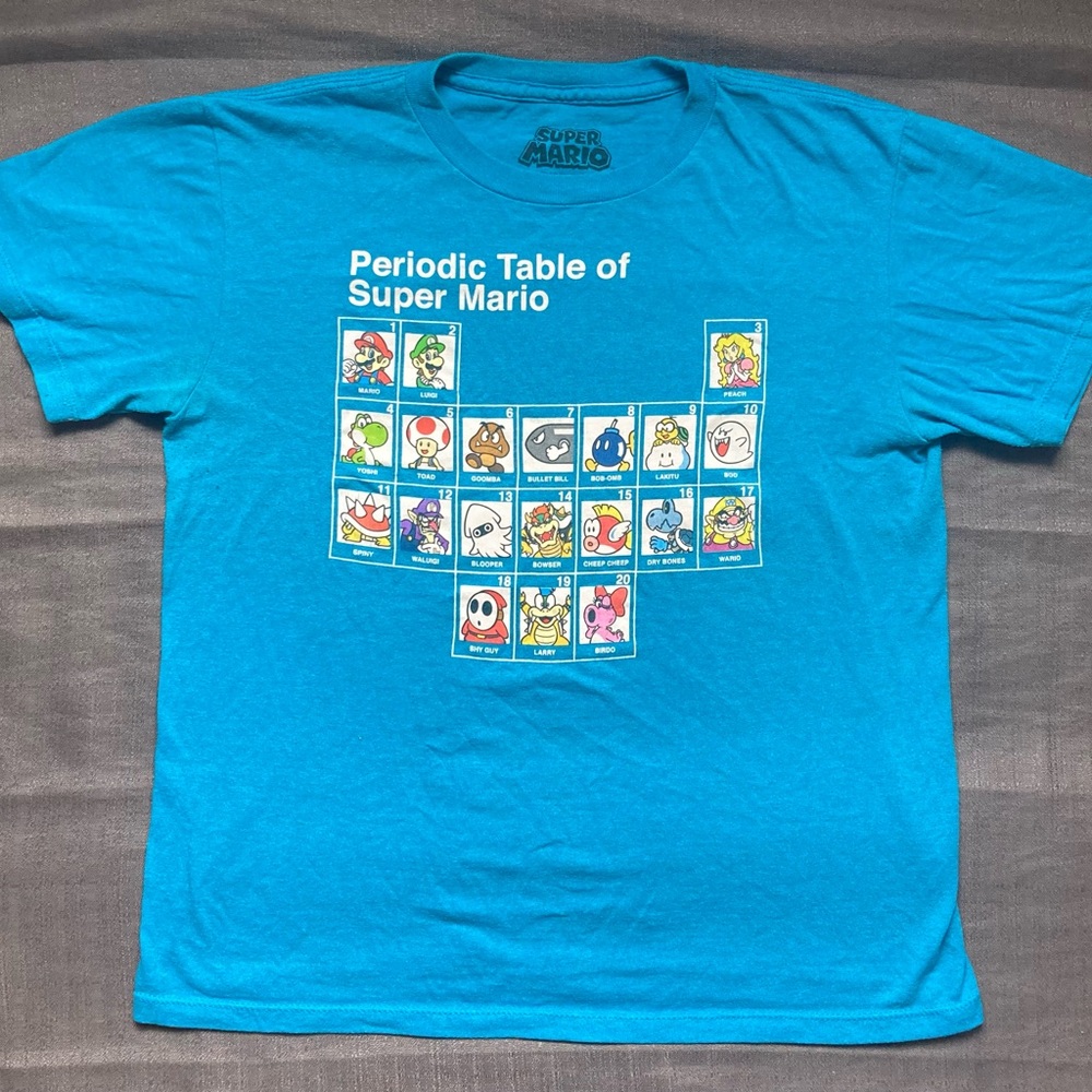 Super Mario T-Shirt Womens L Periodic Table Of Super Mario Brothers Luigi Peach